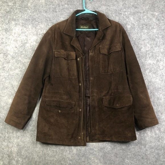 VTG Eddie Bauer Men's Seattle Suede Leather Brown Jacket Duster Coat No Size